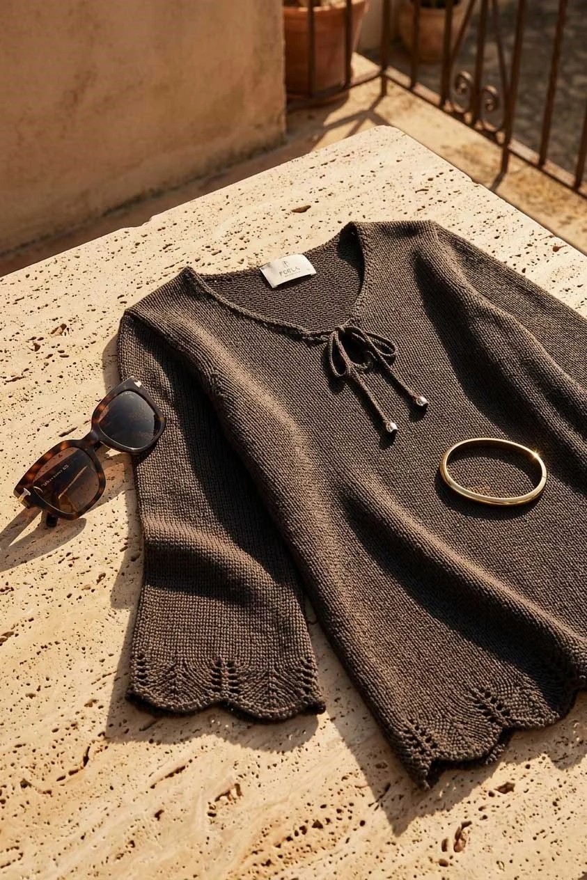 Peraluna Breeze Tunik, Kadın Triko Tunik - Koyu Kahve görsel 6