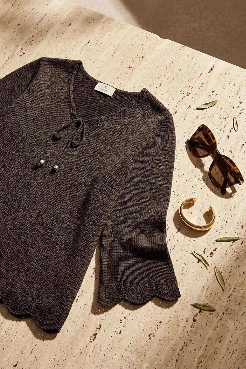 Peraluna Breeze Tunik, Kadın Triko Tunik - Koyu Kahve görsel 7