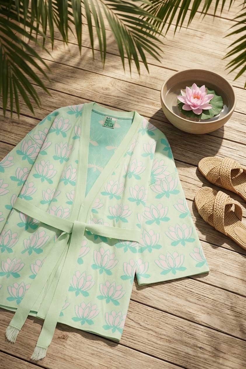 Peraluna Urban Lotus Kimono, Ince Yazlık Kadın Kimono - Mint Multi görsel 4