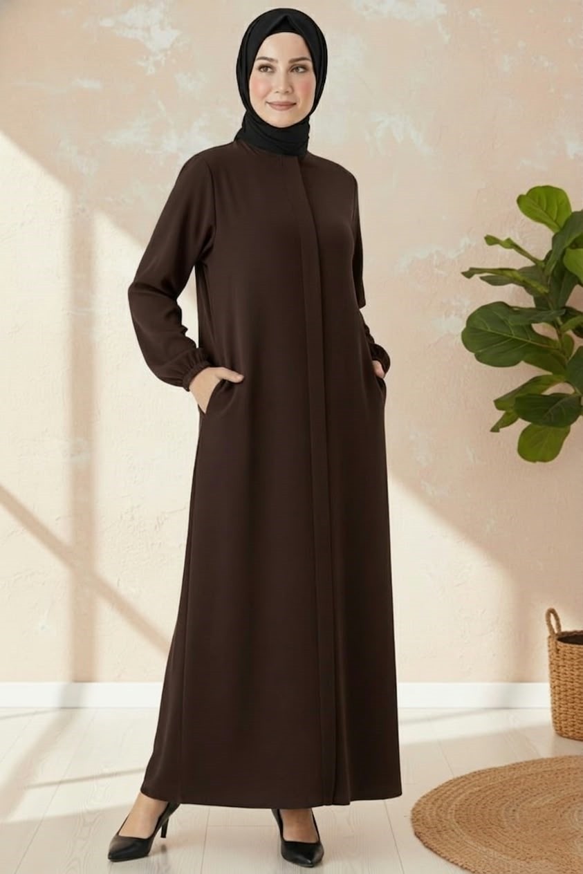 Mismoly Medine Ipeği Mevlana Kesim Cepli Kuşaklı Bol Ferace görsel 2