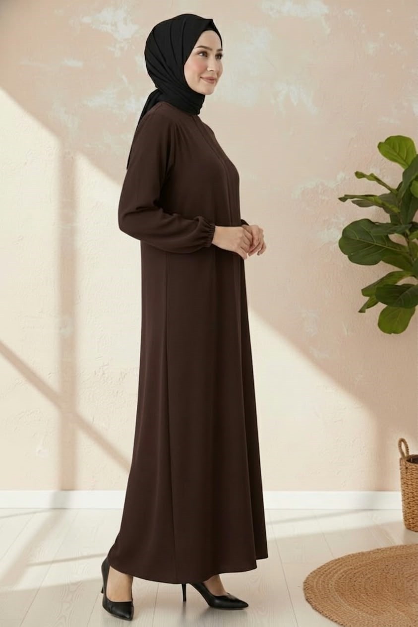 Mismoly Medine Ipeği Mevlana Kesim Cepli Kuşaklı Bol Ferace görsel 4
