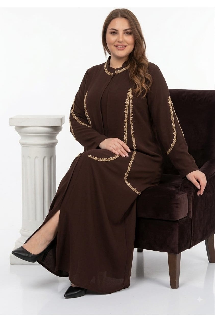 Halesu Kadın Büyük Beden Suzanlı Kumaş Ilili Abaya/abiye Elbise görsel 3