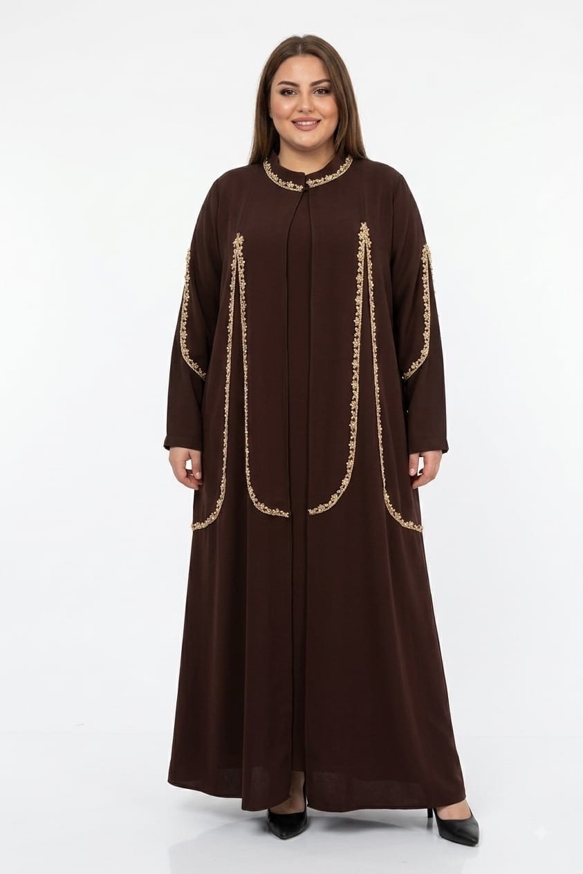 Halesu Kadın Büyük Beden Suzanlı Kumaş Ilili Abaya/abiye Elbise görsel 4