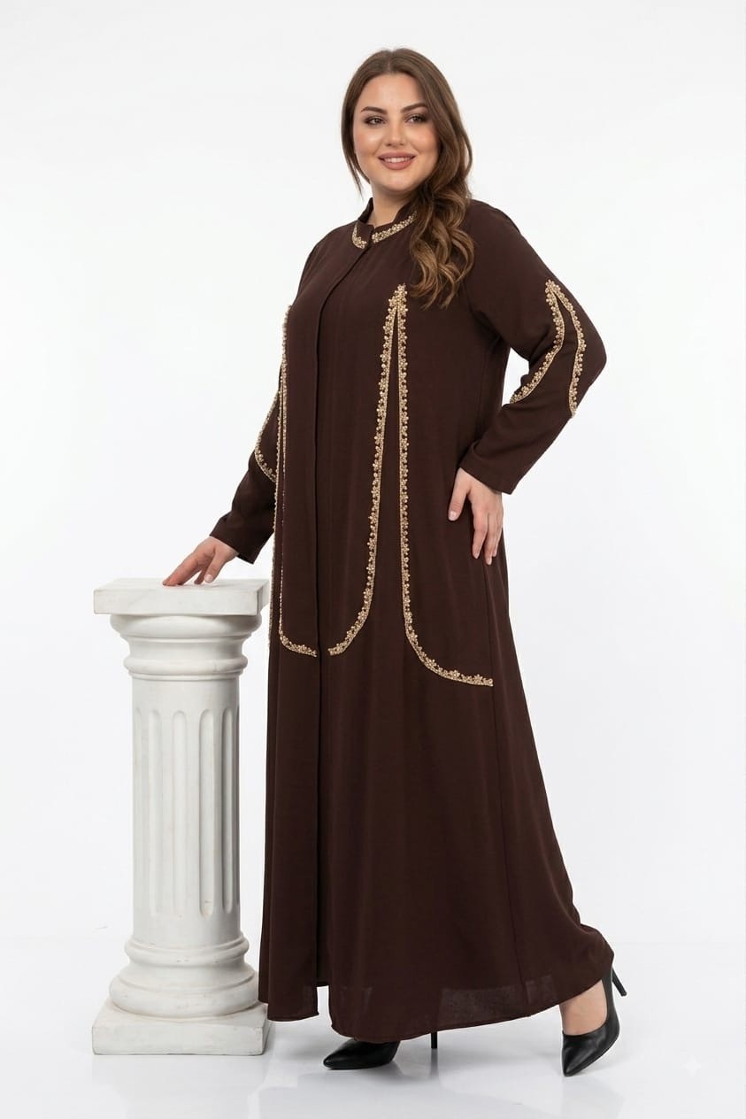 Halesu Kadın Büyük Beden Suzanlı Kumaş Ilili Abaya/abiye Elbise görsel 5