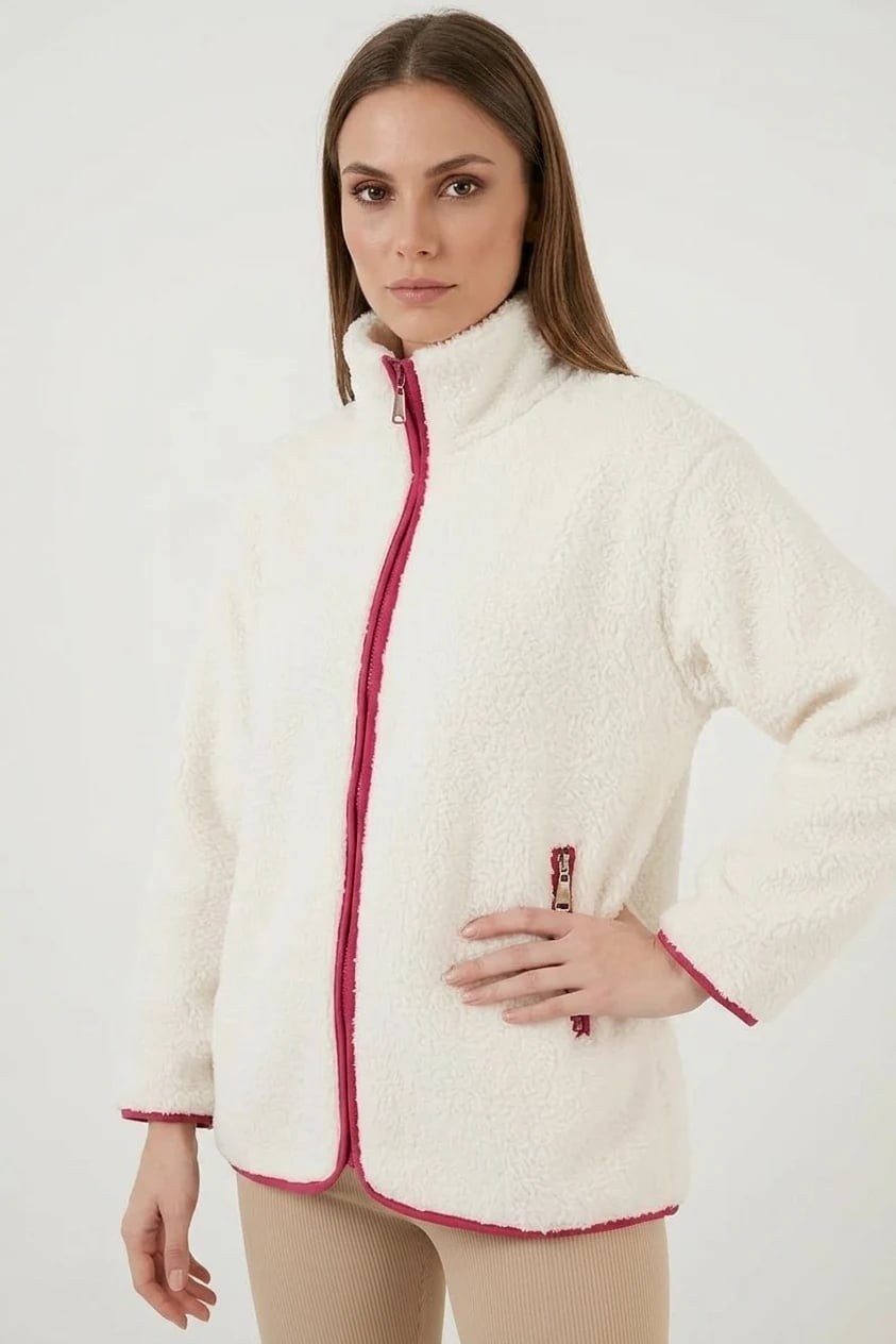 Efnaz Style Kadın Fermuarlı Peluş Kırmızı Mont
