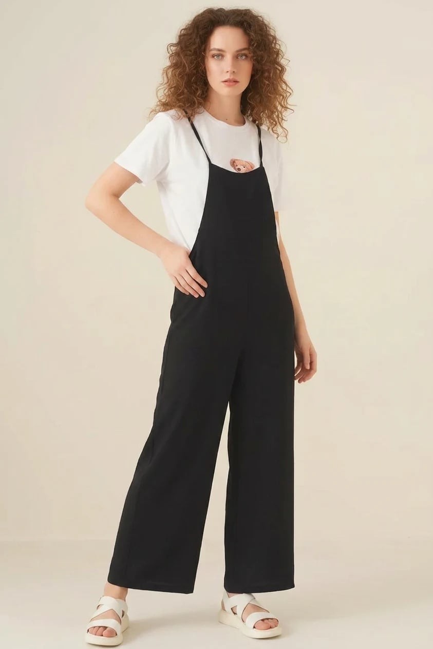 Efnaz Style Kadın Askılı Siyah Tulum görsel 3