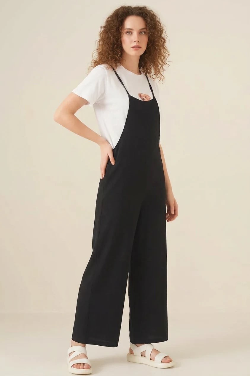 Efnaz Style Kadın Askılı Siyah Tulum görsel 5