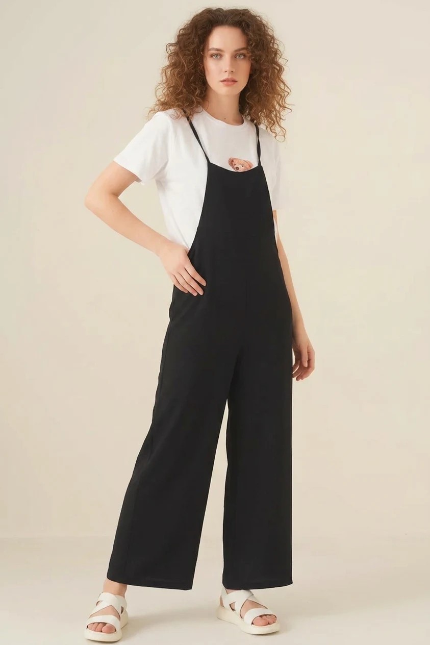 Efnaz Style Kadın Askılı Siyah Tulum görsel 7