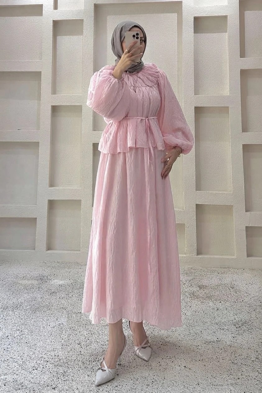 Miraydin Butik Kadın Büzgü Detay Etekli Takım - Bebe Mavisi görsel 6