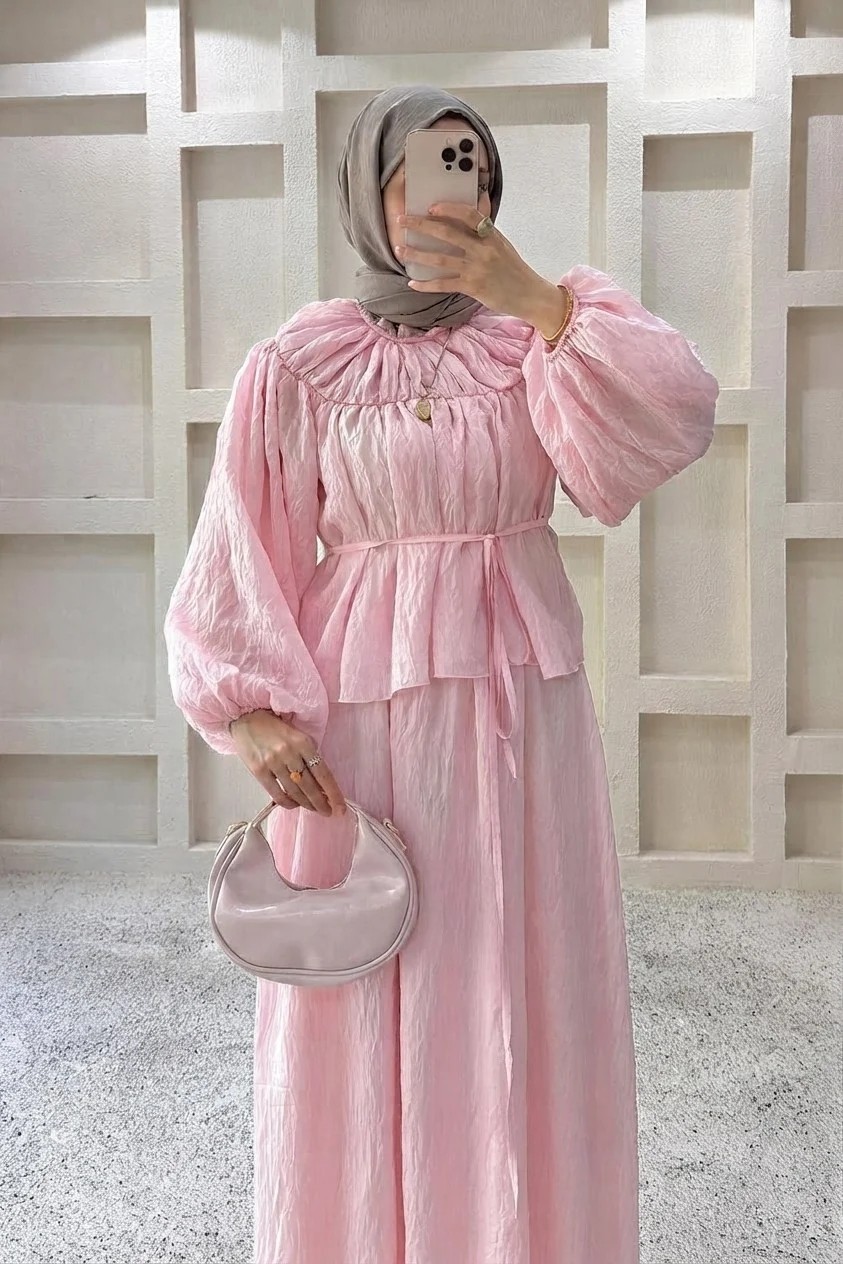 Miraydin Butik Kadın Büzgü Detay Etekli Takım - Bebe Mavisi görsel 8