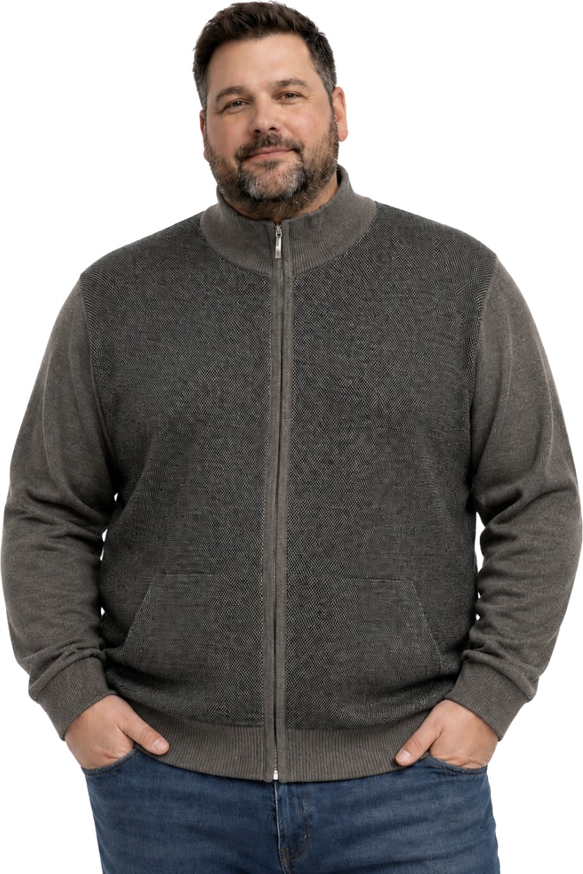 Battal Moda Erkek Büyük Beden Antrasit Arven Dik Yaka Cepli Triko Hırka 5xl-6xl-7xl-8xl