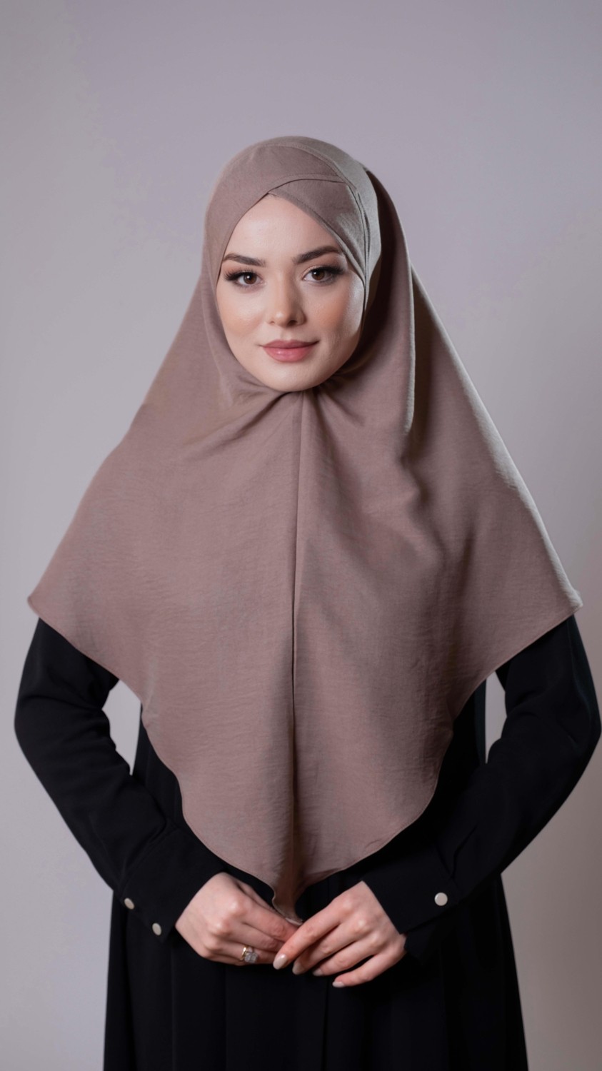 Hürrem Bone Bej Pratik Hazır Geçmeli Tesettür Eşarp Pamuk Caz Kumaş Tek Katlı Çapraz Hijab 2305_12