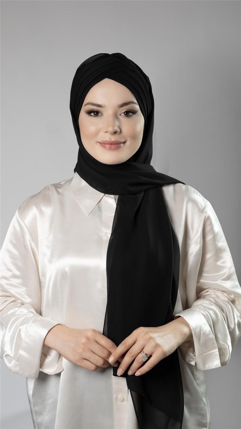 Hürrem Bone Pudra Pratik Hazır Geçmeli Bone Şal Şifon Kendinden Boneli Üç Bantlı 1451_06