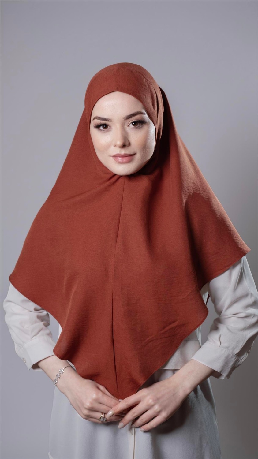 Hürrem Bone Taba Pratik Hazır Geçmeli Tesettür Eşarp Pamuk Caz Kumaş Düz Hijab 2306_33