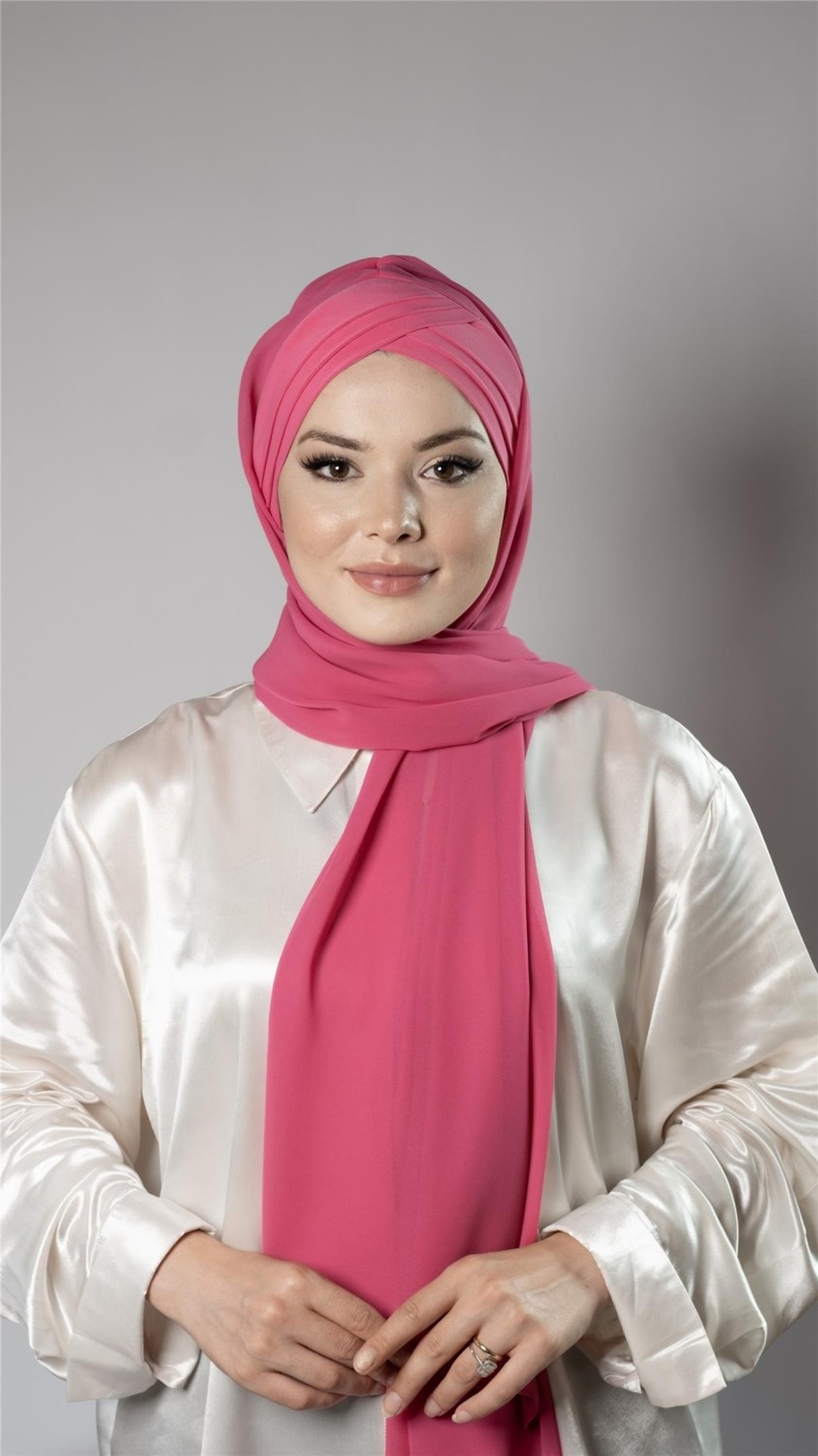 Hürrem Bone Pudra Pratik Hazır Geçmeli Bone Şal Şifon Kendinden Boneli Üç Bantlı 1451_06 görsel 3
