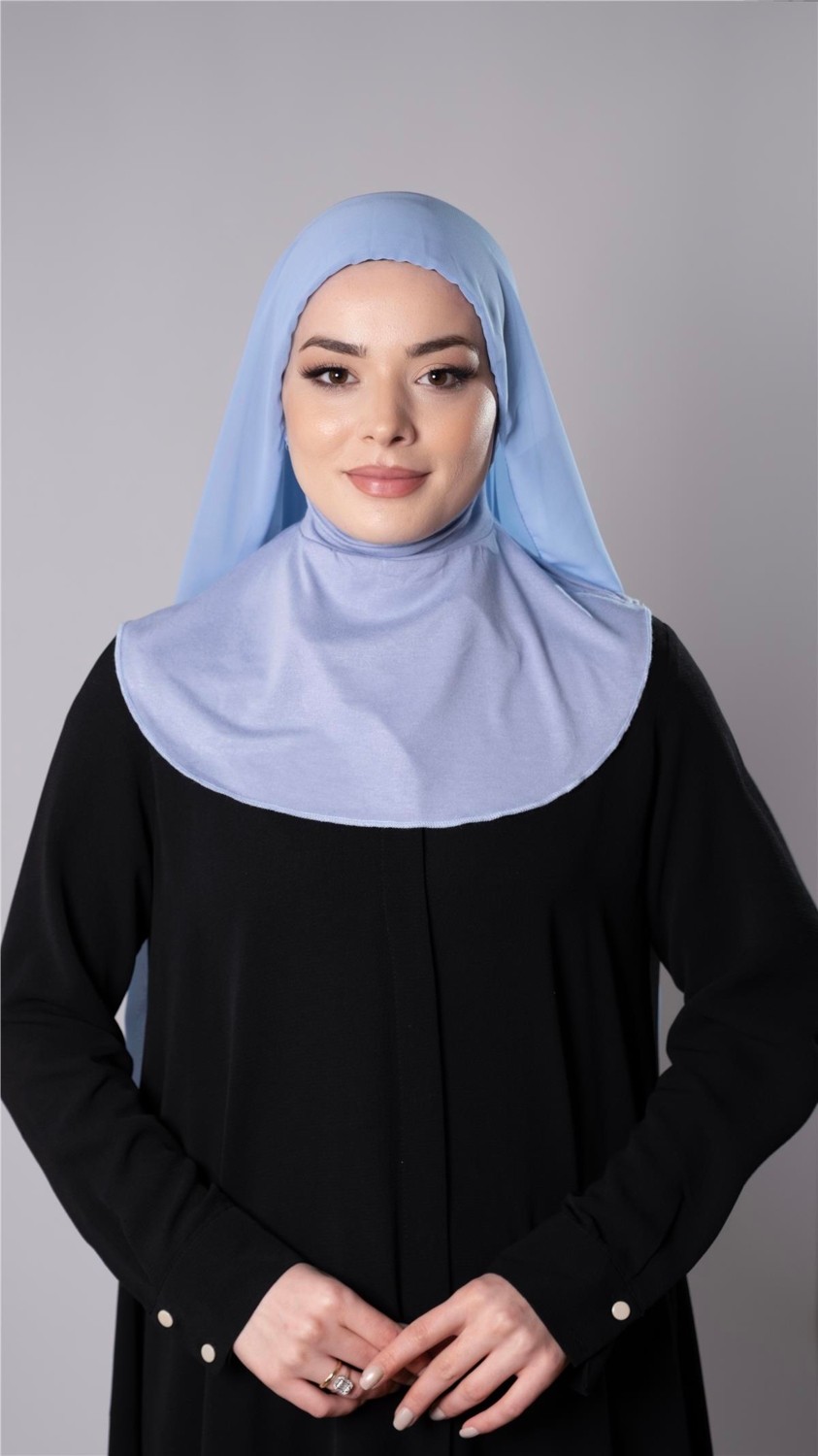 Hürrem Bone Lacivert Pratik Hazır Geçmeli Şal Şifon Kumaş Bone 3009_02
