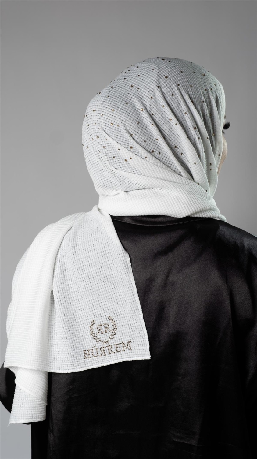 Hürrem Bone Bej Pratik Hazır Geçmeli Tesettür Şal Örme Kumaş Taş Desenli 2118T_12 görsel 8