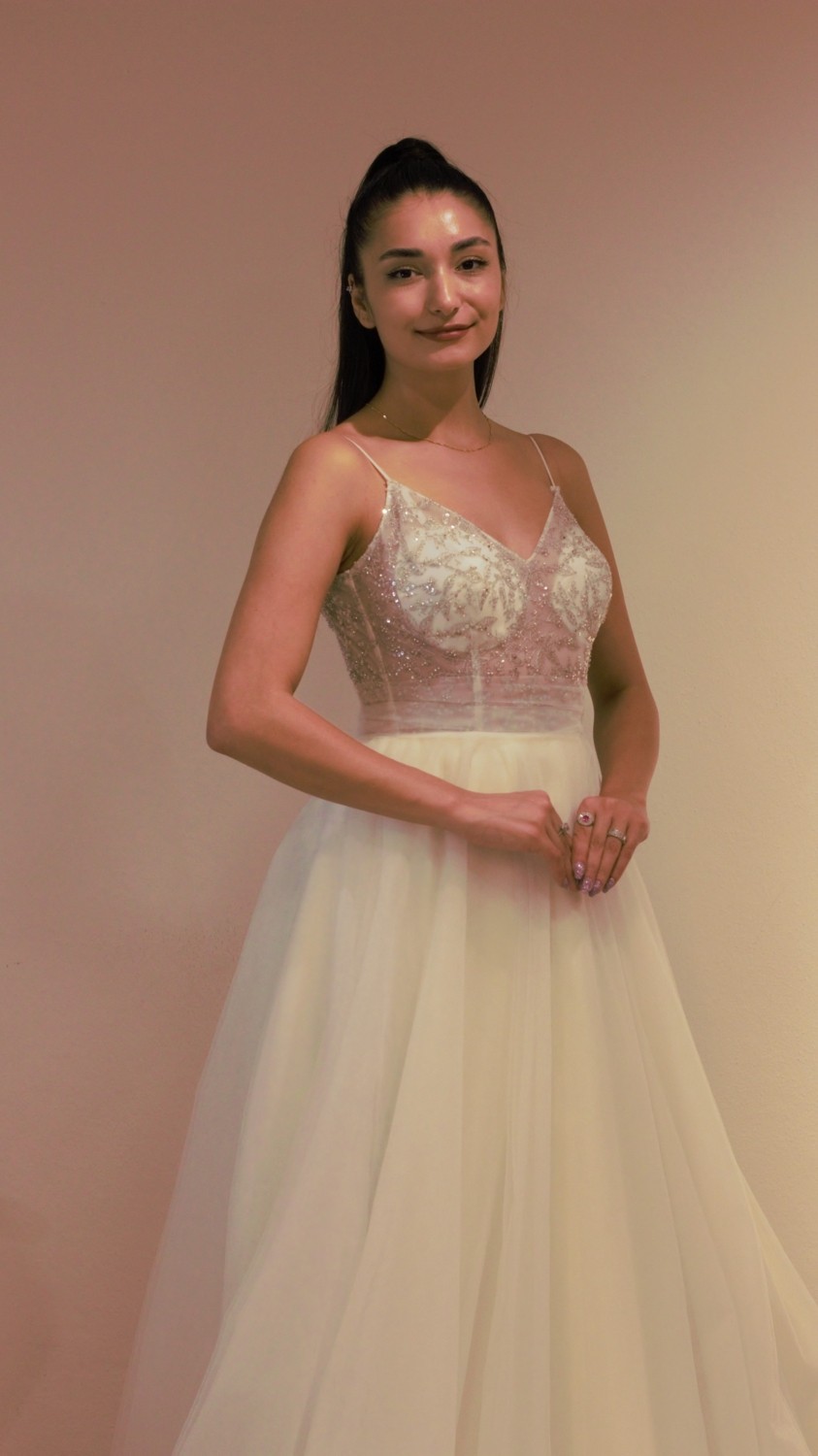 anka fashion Transparan Gümüş Pullu Dantel Kaplama Helen Gelinlik