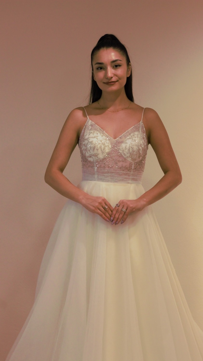 anka fashion Transparan Gümüş Pullu Dantel Kaplama Helen Gelinlik görsel 2