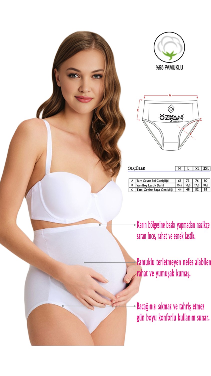Özkan Underwear Özkan 23582 2'li Paket Kadın Siyah Ten Karışık Paket Pamuklu Likralı Süprem Hamile Lohusa Yüksek Bel Bato Külot görsel 2
