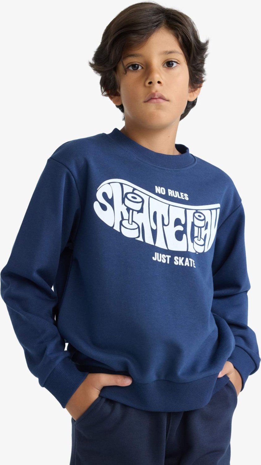 DeFacto Bisiklet Yaka Baskılı Sweatshirt Erkek Çocuk F2841A825AU görsel 4