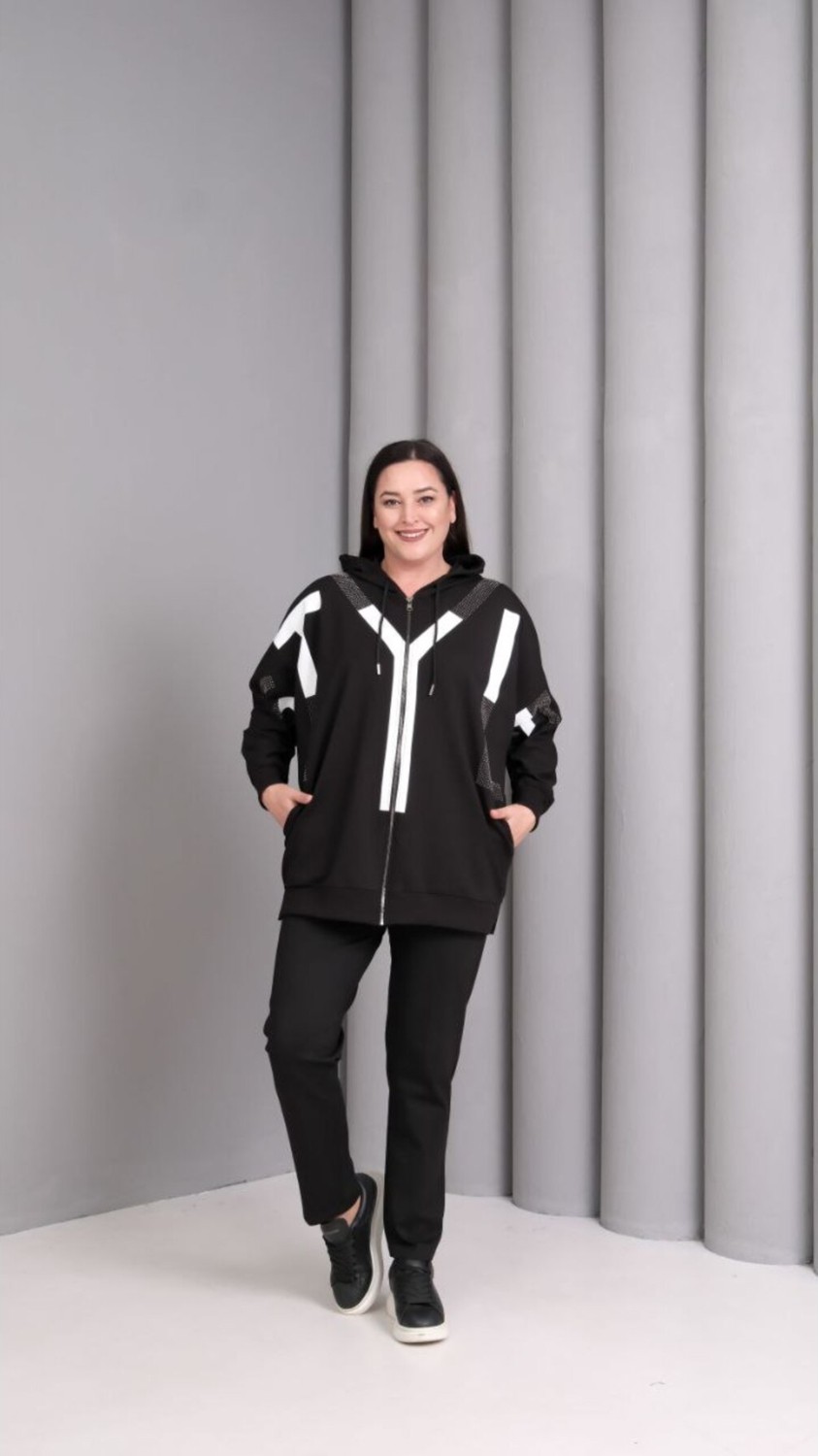 Esina Kadın Iki Iplik Sweatshirt Önü Fermuarlı görsel 3