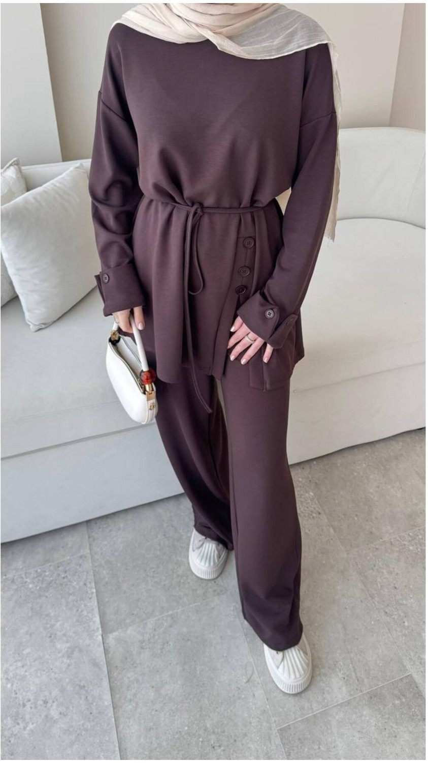 Molly Nelly Kadın Salaş Eteği Düğmeli Bluz Pantolon Takım görsel 2