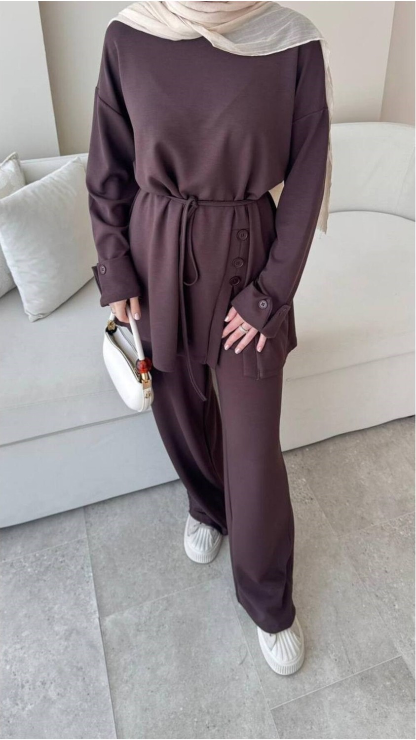 Molly Nelly Kadın Salaş Eteği Düğmeli Bluz Pantolon Takım görsel 5