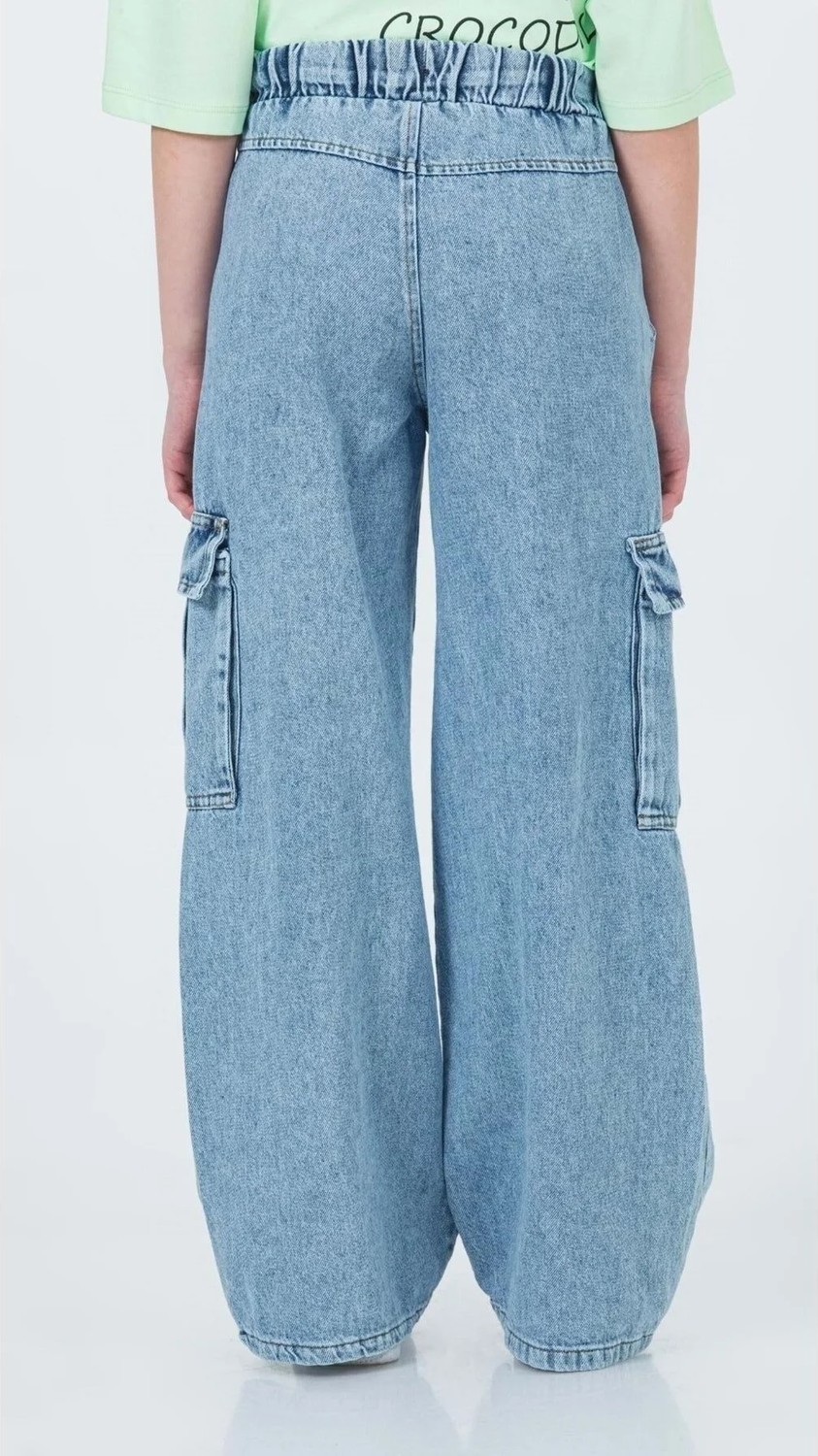 Waka Waka Kids Store Kargo Cepli Beli Lastikli Kız Çocuk Kargo Kot Pantolon - Mavi görsel 3