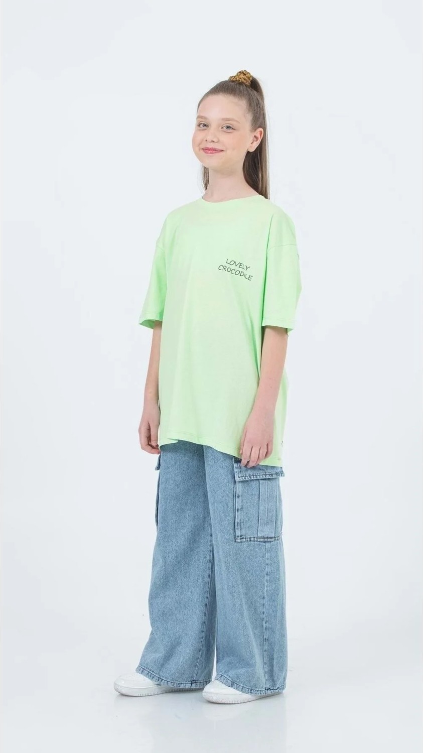 Waka Waka Kids Store Kargo Cepli Beli Lastikli Kız Çocuk Kargo Kot Pantolon - Mavi görsel 4
