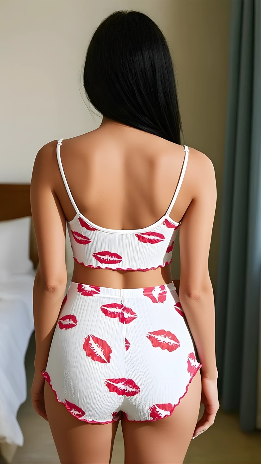 Çamaşır Kenti Luna Lora Kiss Mood Dudak Desenli Şortlu Pijama Takımı görsel 2