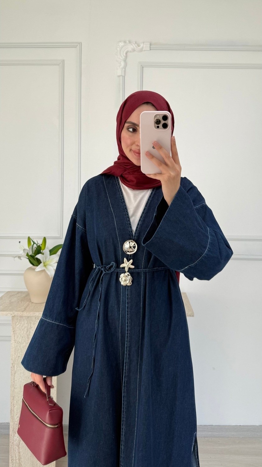 Salisburys Molly Nelly Kadın Yıldız Düğmeli Uzun Kot Tunik Kap görsel 7