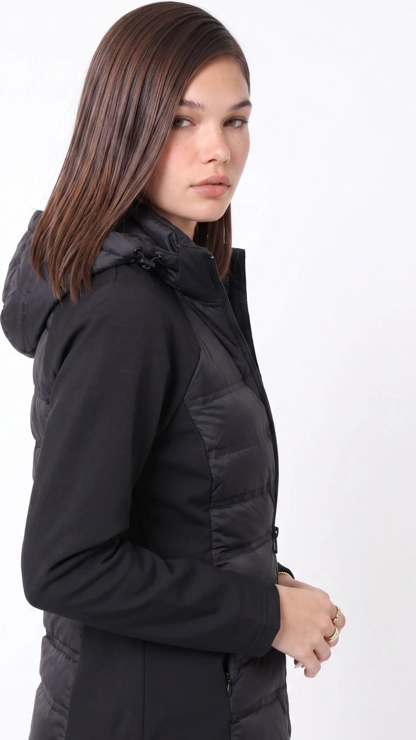 Cemo Kapüşonlu Softshell Kollu Şişme Kadın Mont görsel 8