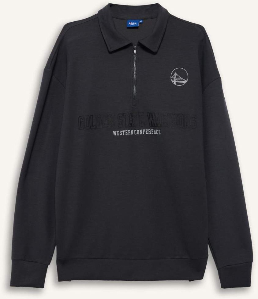 DeFacto NBA Golden State Warriors Boxy Fit Polo Yaka Skuba Dalgıç Kumaş Sweatshirt F6974AX26SP görsel 4