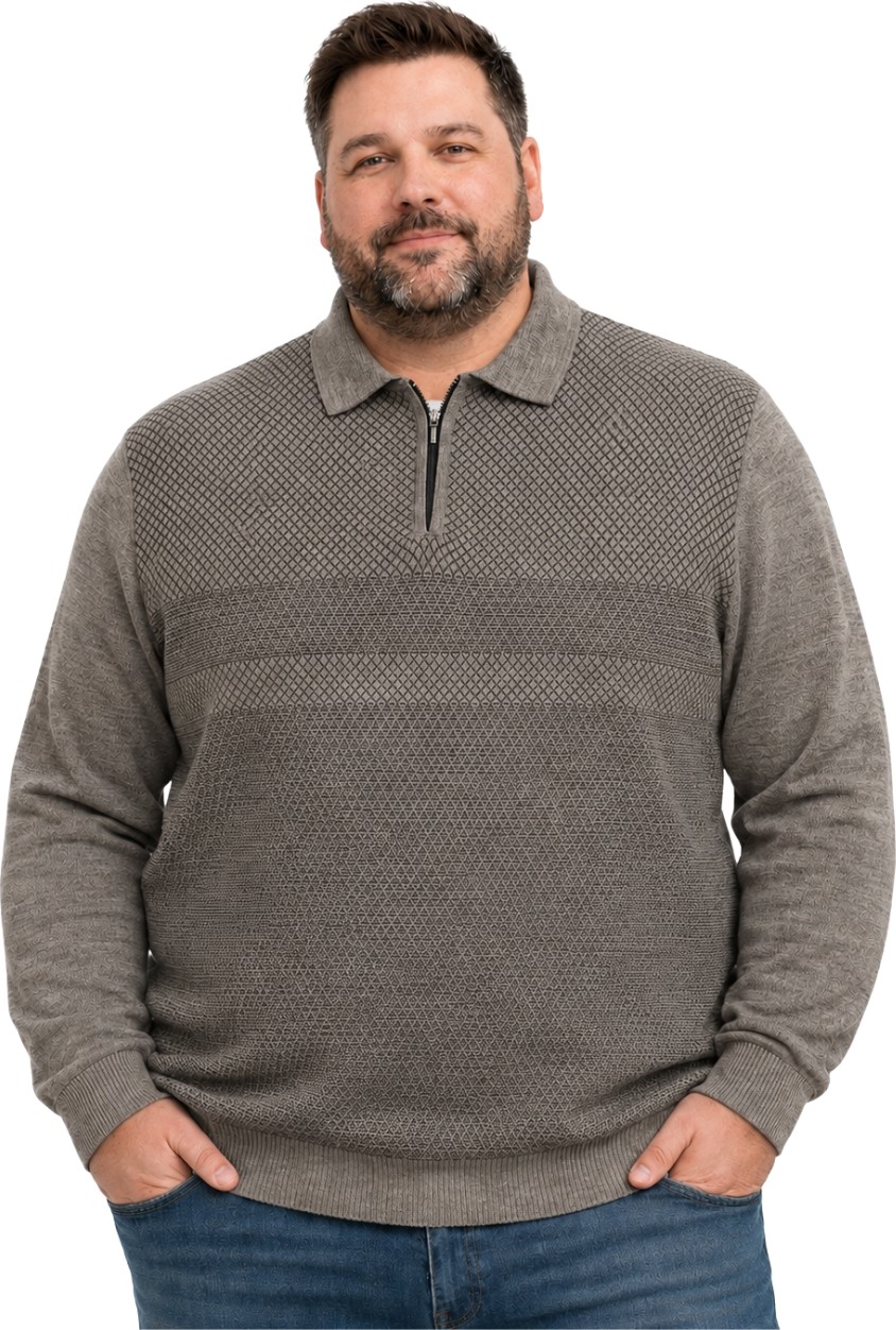 Battal Moda Erkek Büyük Beden Bordo Atlas Polo Yaka Fermuarlı Triko Kazak 5xl-6xl-7xl-8xl