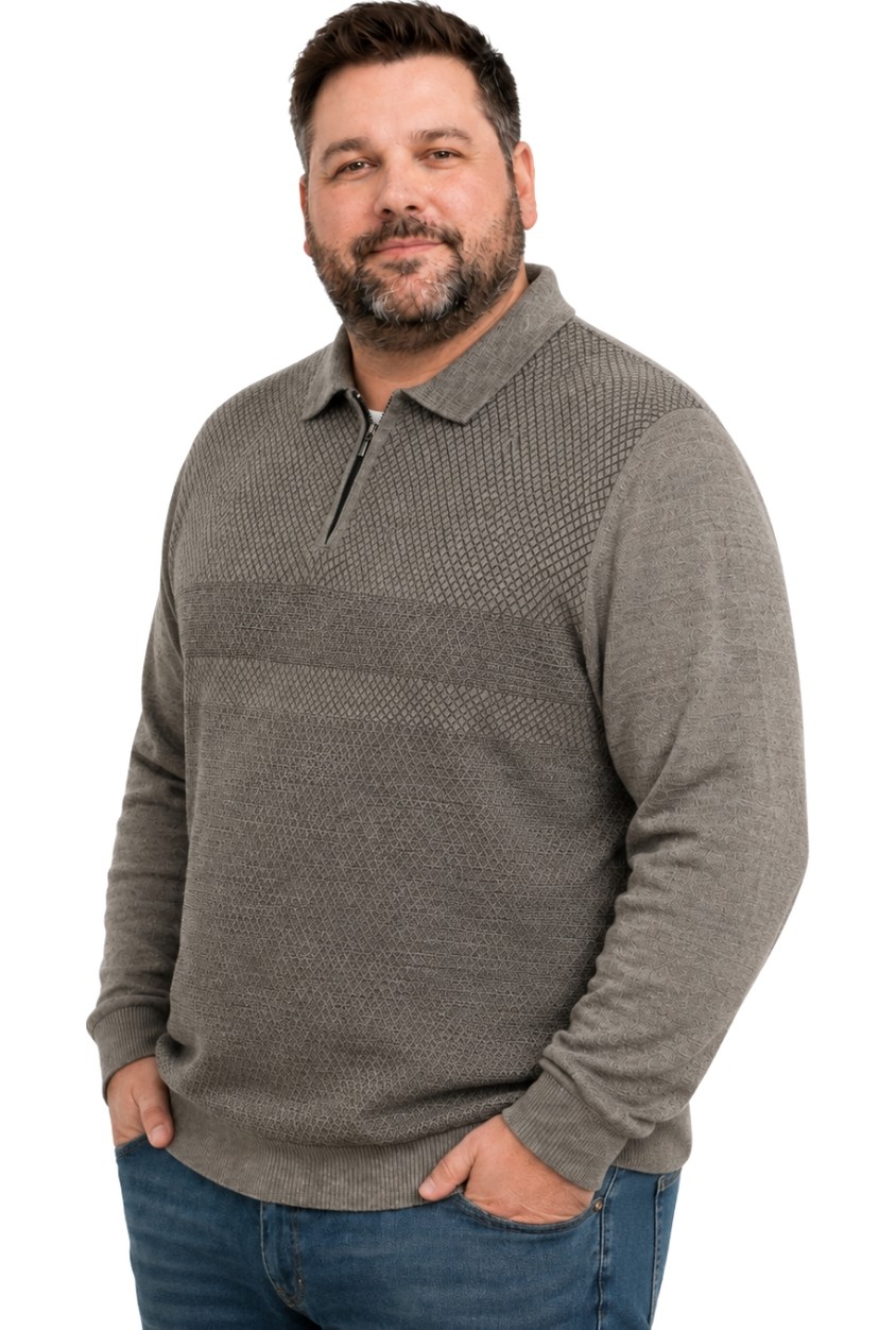 Battal Moda Erkek Büyük Beden Bordo Atlas Polo Yaka Fermuarlı Triko Kazak 5xl-6xl-7xl-8xl görsel 2