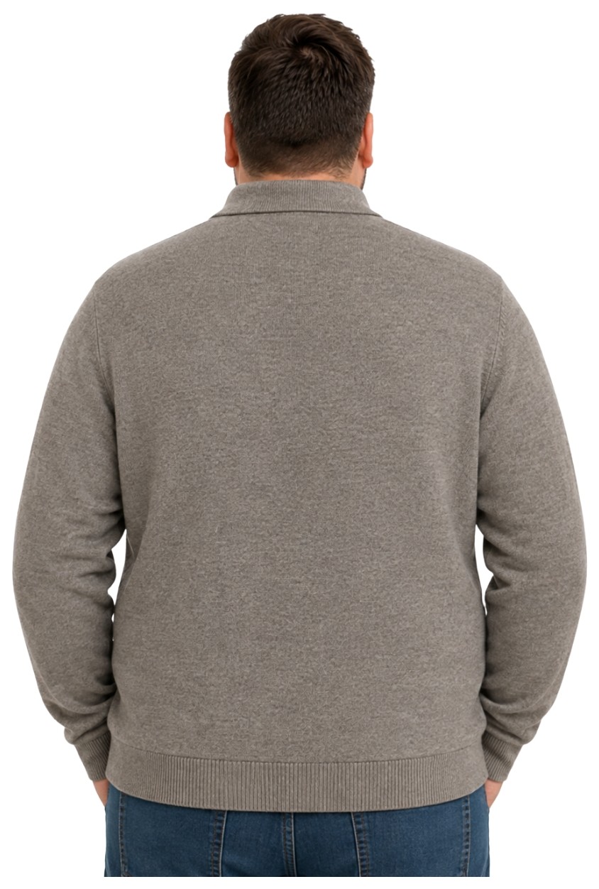 Battal Moda Erkek Büyük Beden Bordo Atlas Polo Yaka Fermuarlı Triko Kazak 5xl-6xl-7xl-8xl görsel 3