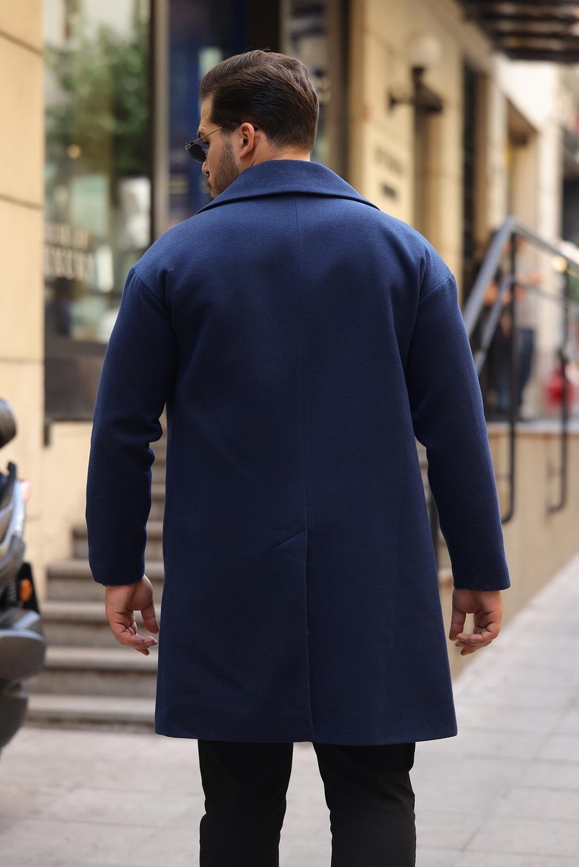 Kastrioti Oversize Kaban Kalın Kaşe Malzeme ile Düz Desenli Siyah Erkek Palto görsel 8