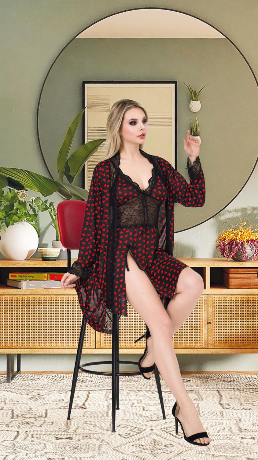 Secret Moda Kırmızı Özel File Işlemeli Kadın Fantezi Tam Boy Fantezi Vücut Çorabı görsel 4