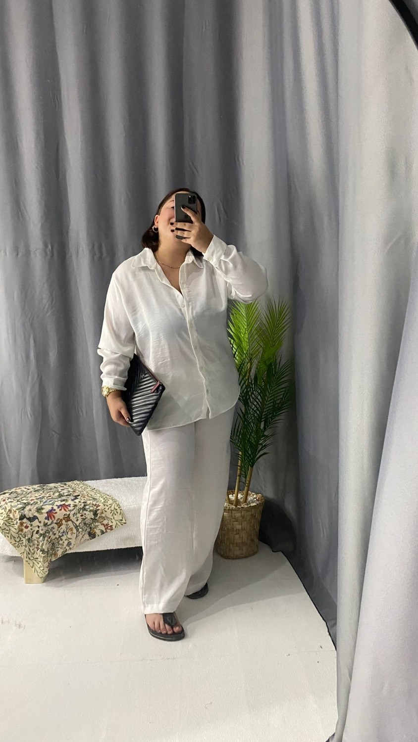 Loshe Collection Beyaz Büyük Beden Gömlek Takım