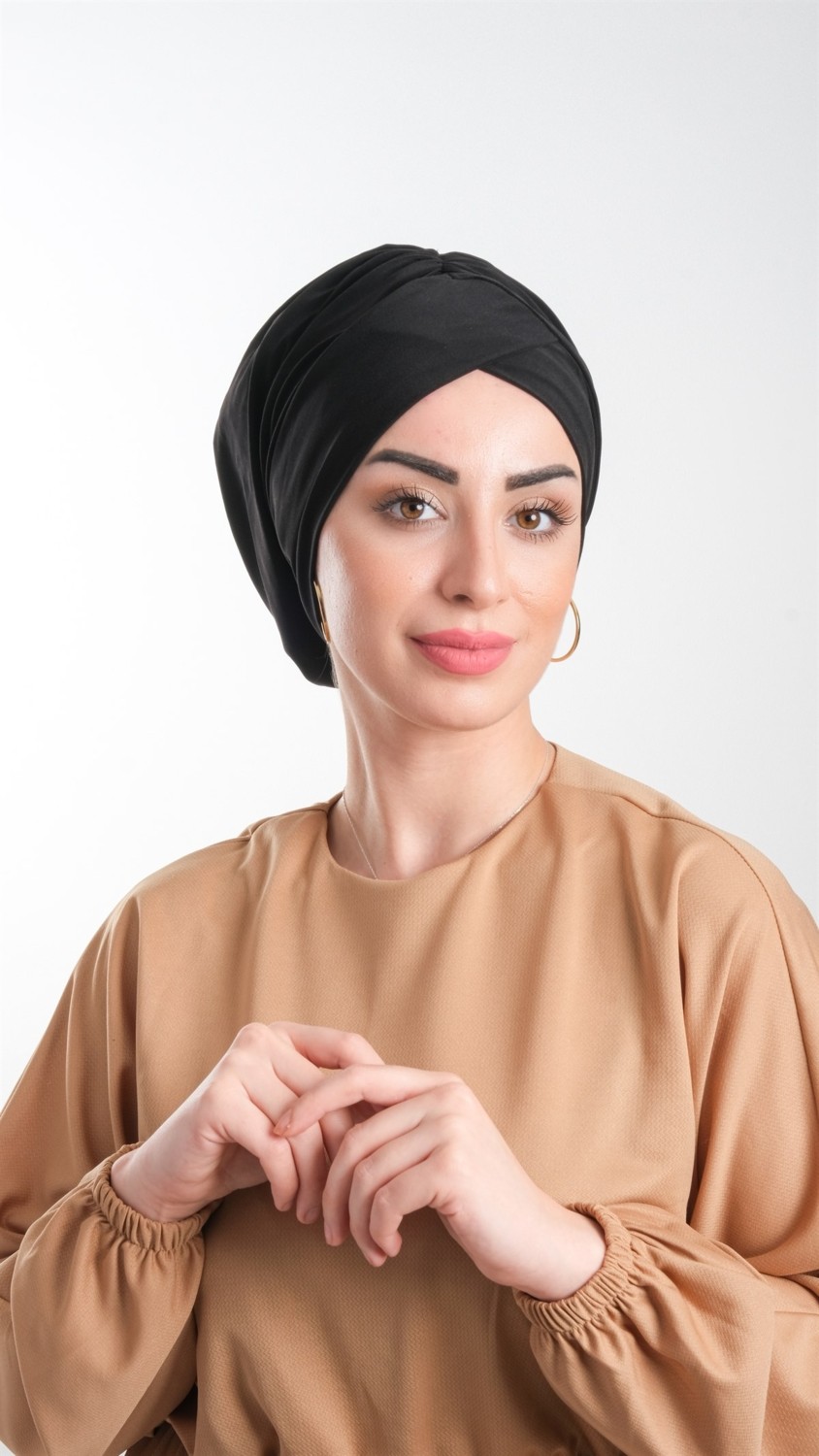 Hürrem Bone Kahverengi Pratik Hazır Geçmeli Tesettür Bone Sandy Kumaş Büzgülü 2114_14