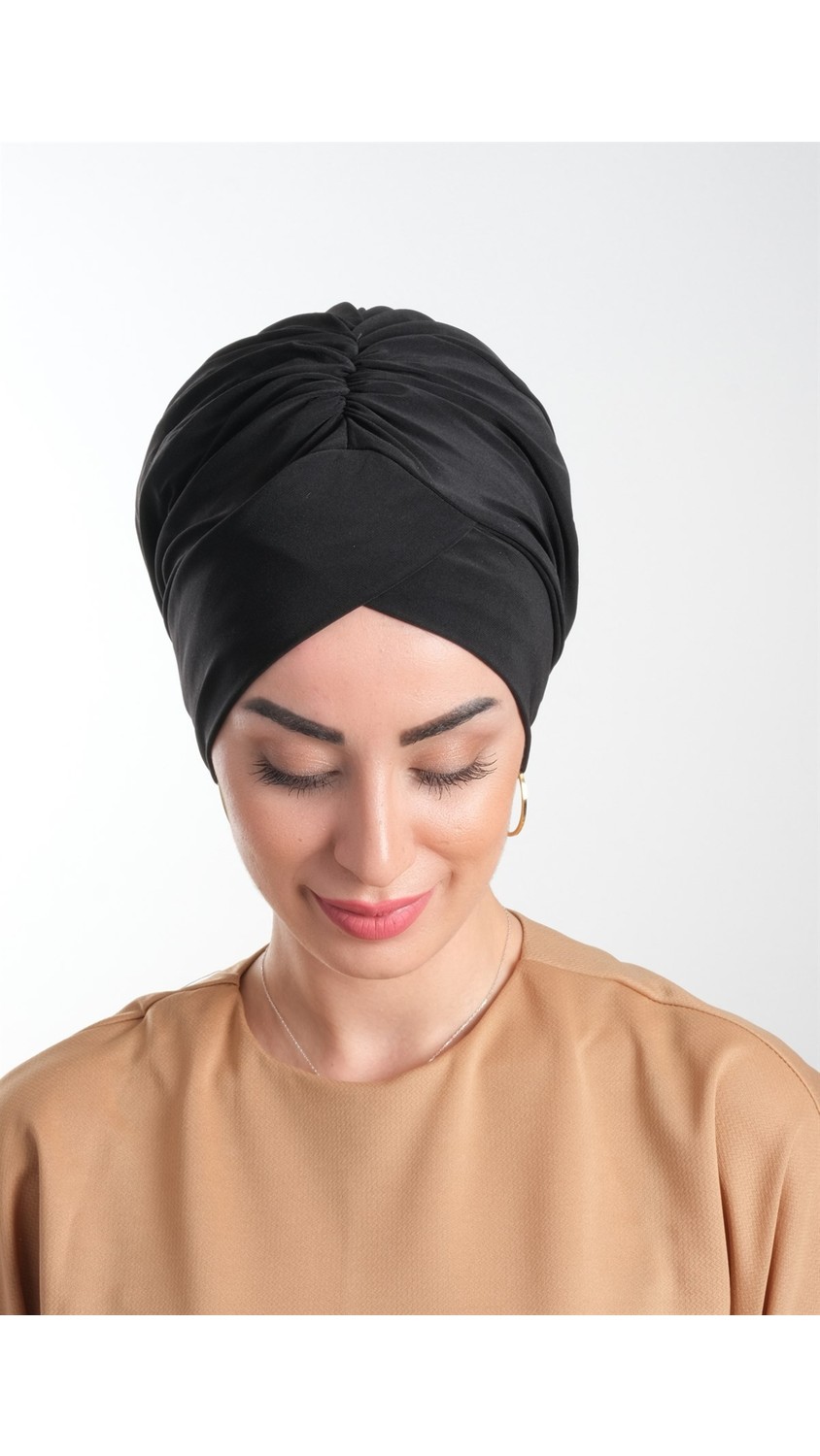 Hürrem Bone Kahverengi Pratik Hazır Geçmeli Tesettür Bone Sandy Kumaş Büzgülü 2114_14 görsel 2