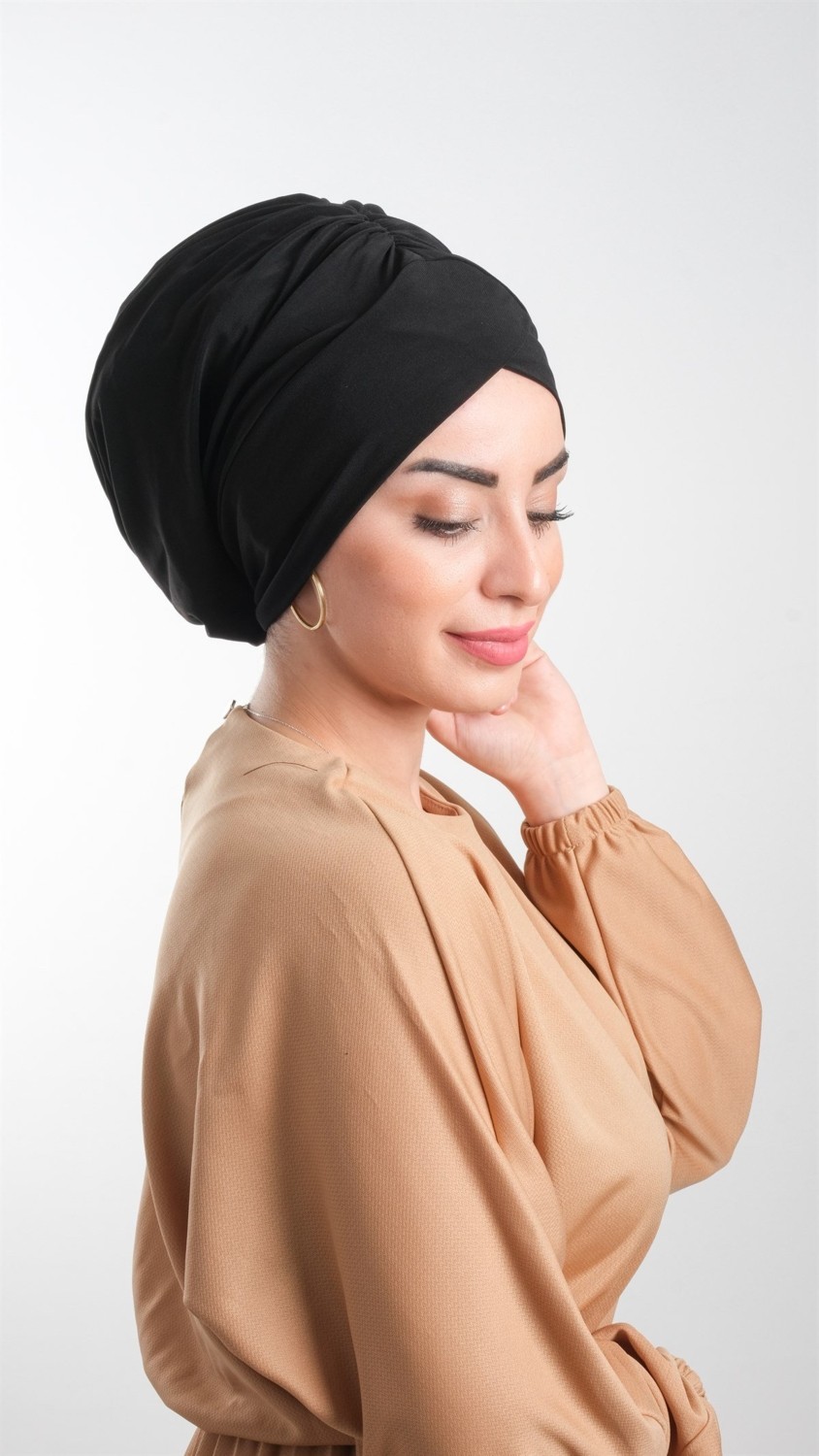 Hürrem Bone Kahverengi Pratik Hazır Geçmeli Tesettür Bone Sandy Kumaş Büzgülü 2114_14 görsel 3