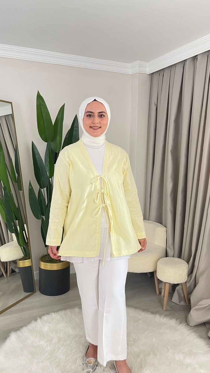 Demets Collection Ayda Ip Bağlama Detaylı Tensel Kumaş Kimono Gömlek