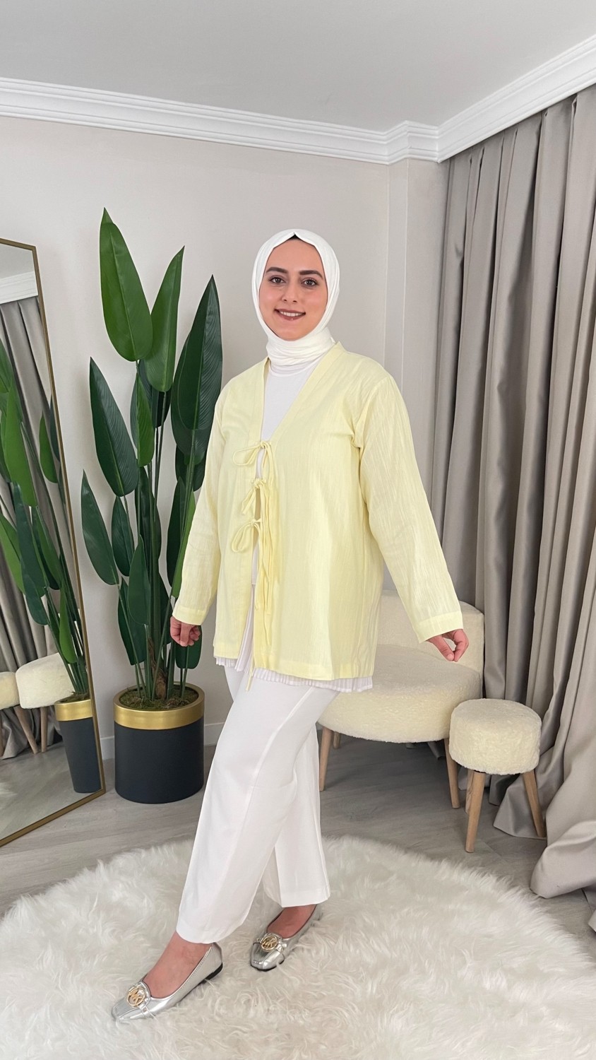 Demets Collection Ayda Ip Bağlama Detaylı Tensel Kumaş Kimono Gömlek görsel 2