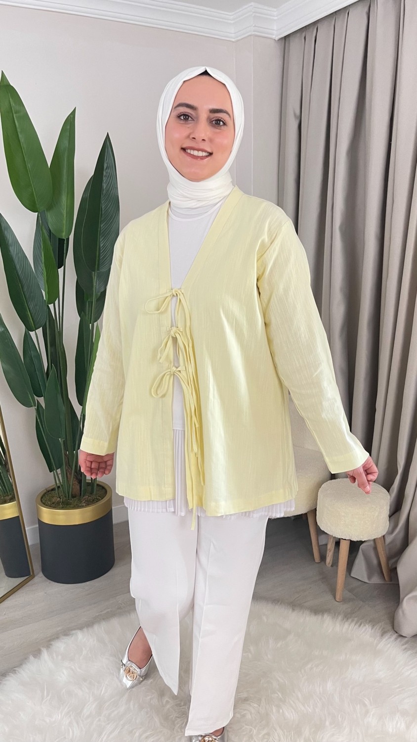 Demets Collection Ayda Ip Bağlama Detaylı Tensel Kumaş Kimono Gömlek görsel 3