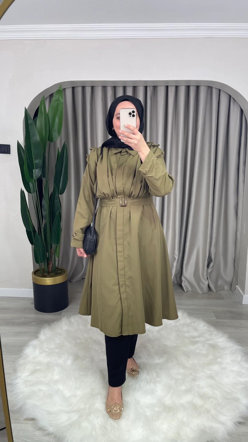 Demets Collection Yağmur Fırfırlı Özel Tasarım Trenç görsel 2