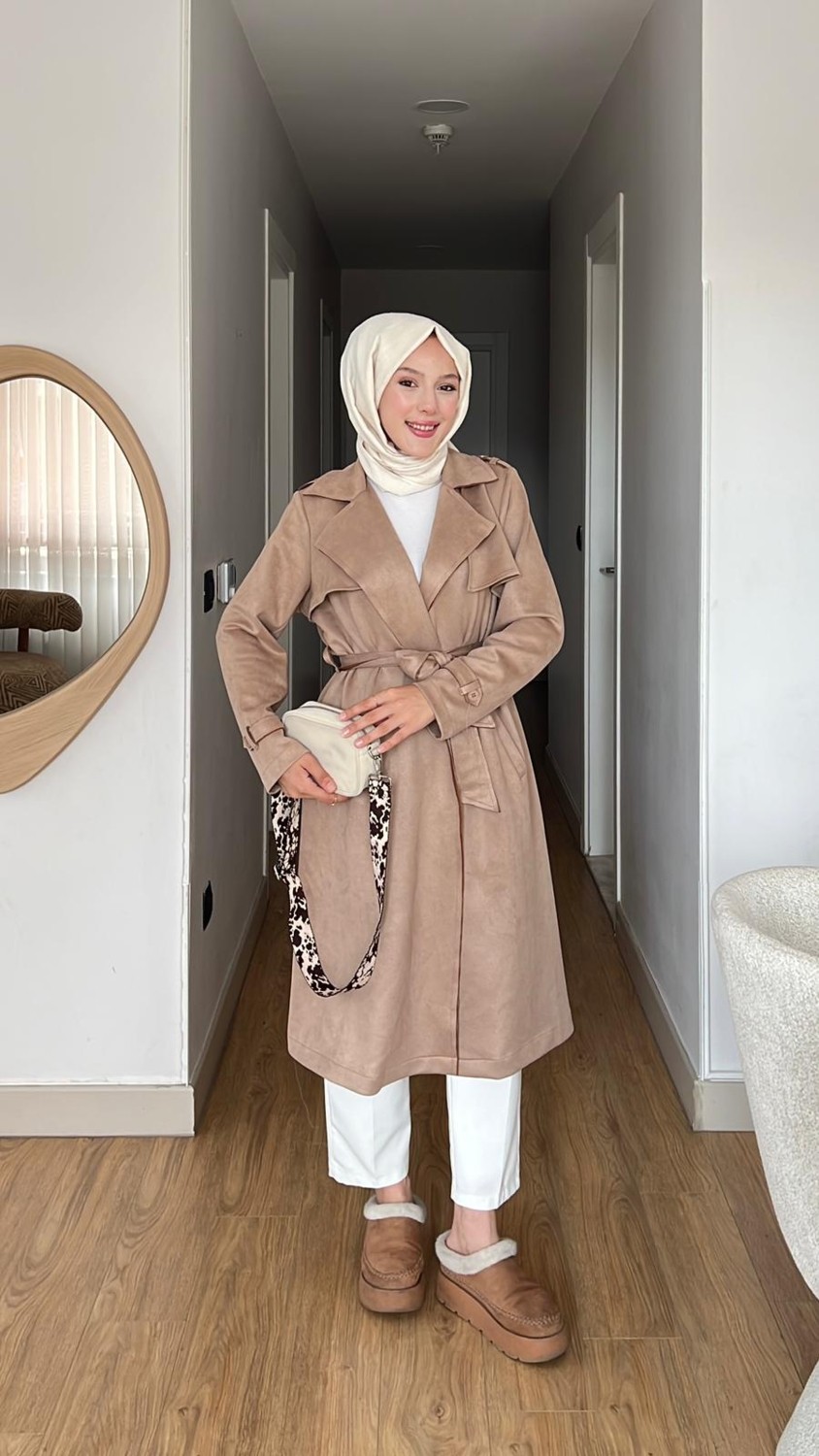 Qimene Kuşaklıceplisüet Ceketkap