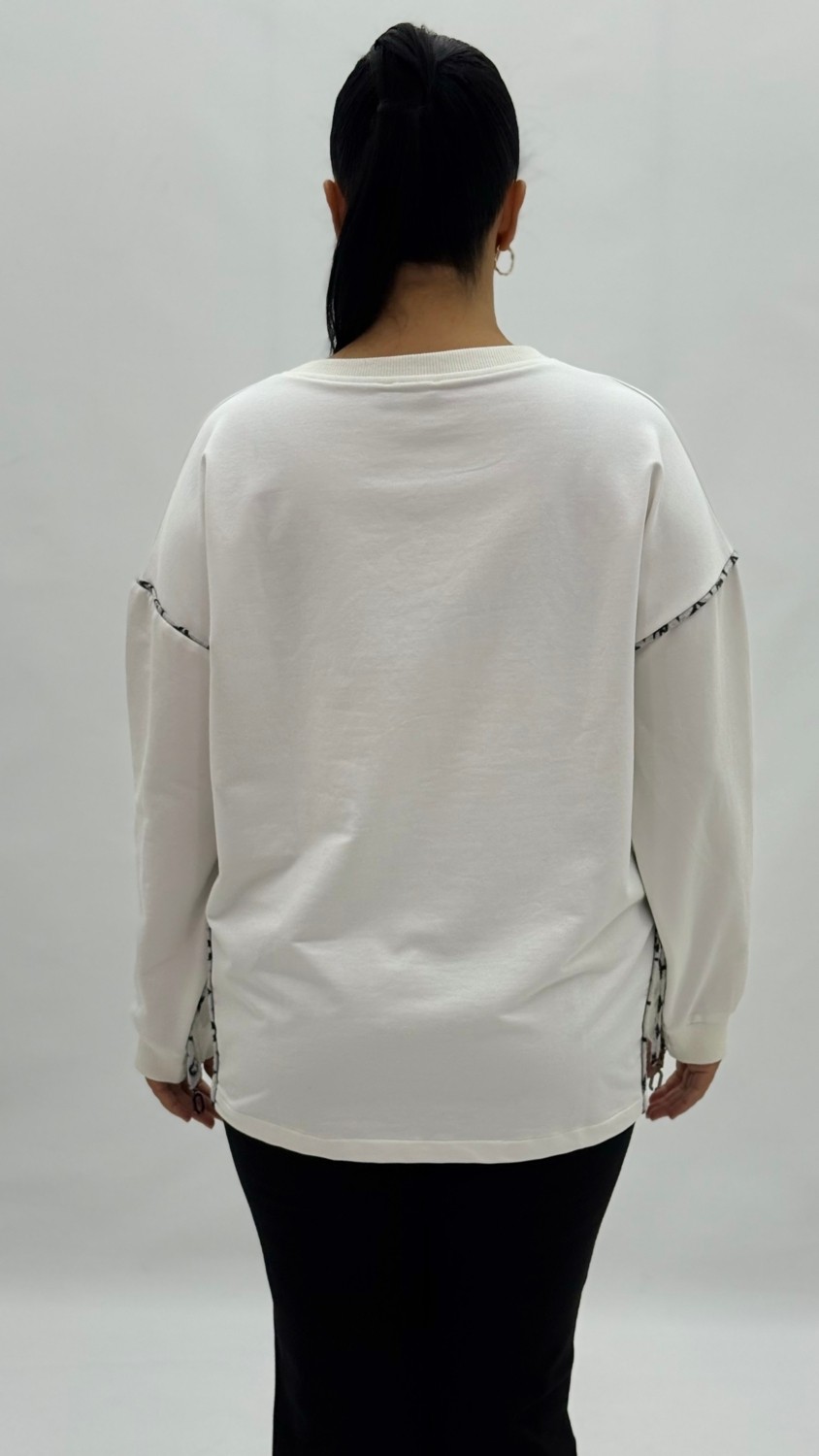 AlanyaXXL Büyük Beden Pamuklu Taşlı Uzun Kol Oversize Kadın Sweat görsel 4