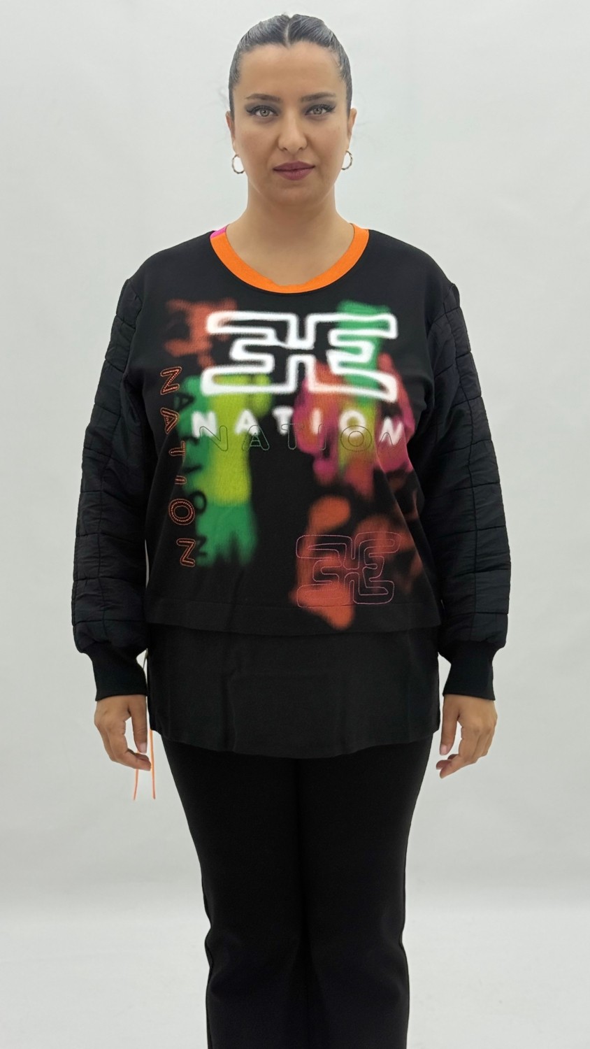 AlanyaXXL Büyük Beden Grafikli Viskon Uzun Kol Oversize Kadın Sweatshirt